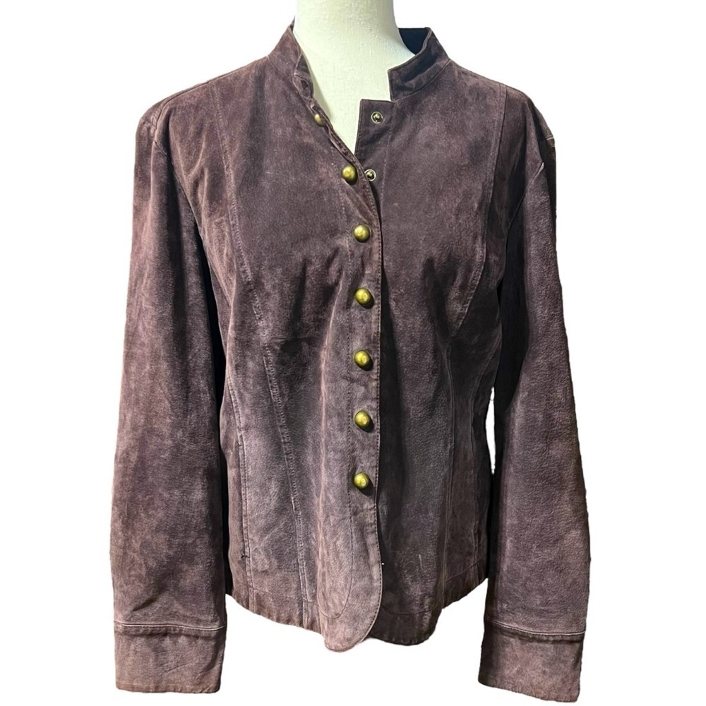 Y2K Vintage Suede Live a Little Leather Chocolate Brown Gold Snap Jacket. Sz: XL